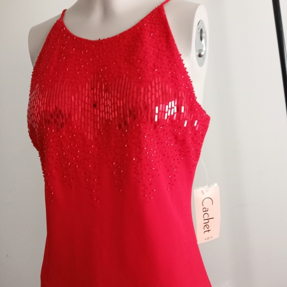 Vintage cachet midi dress red with metallic sequins size 4 - Picture 3 of 9